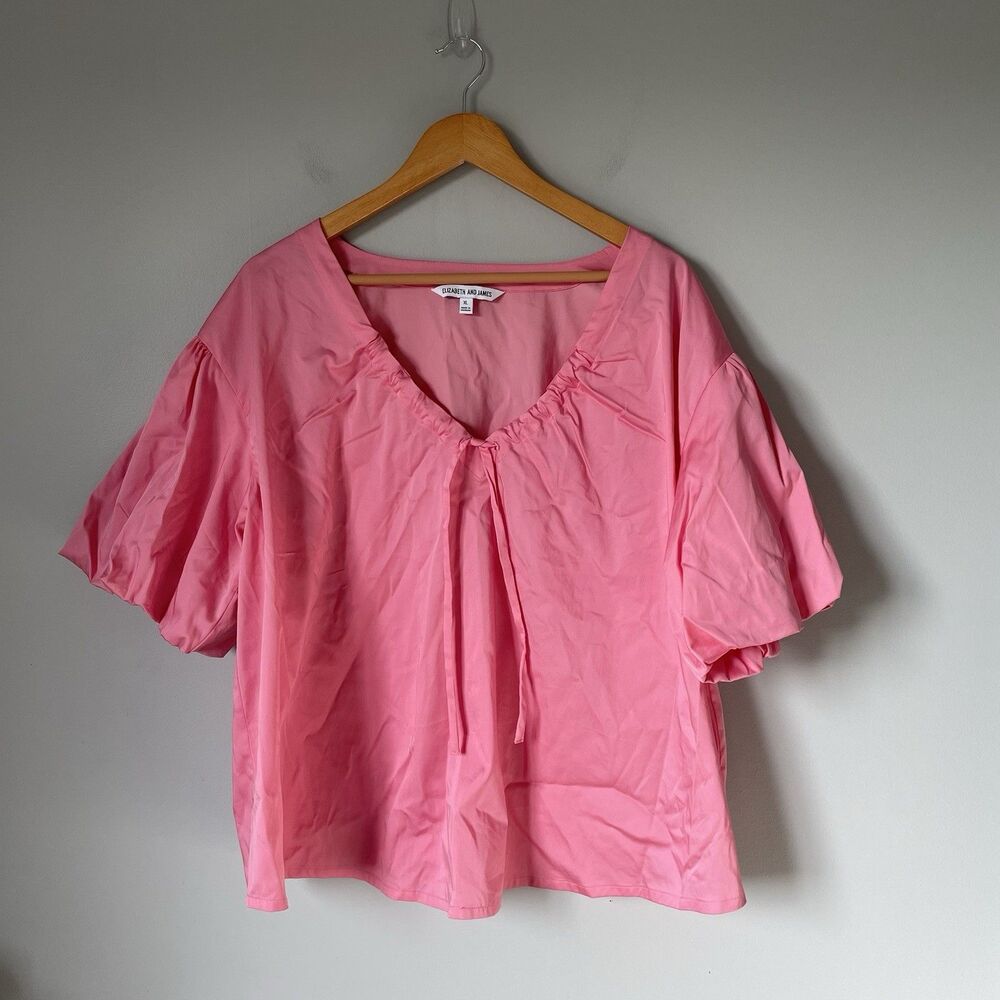 Elizabeth and James Boho Puff Sleeve Blouse Top Pink Cotton Blend Size XL